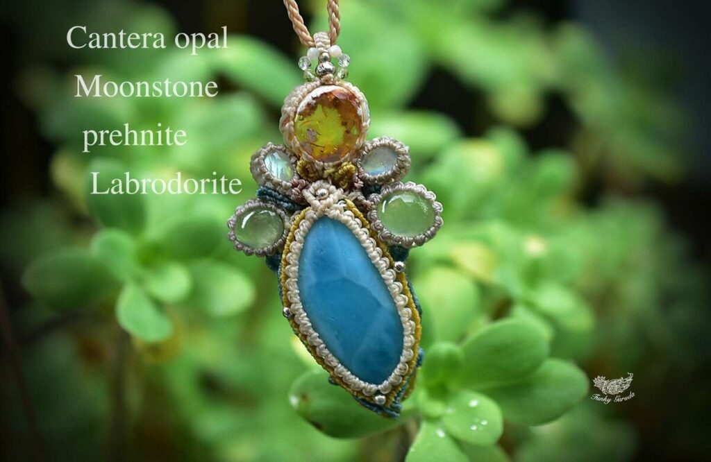 海と夕陽☆ラリマー カンテラオパール マクラメペンダント581 | Miuzu